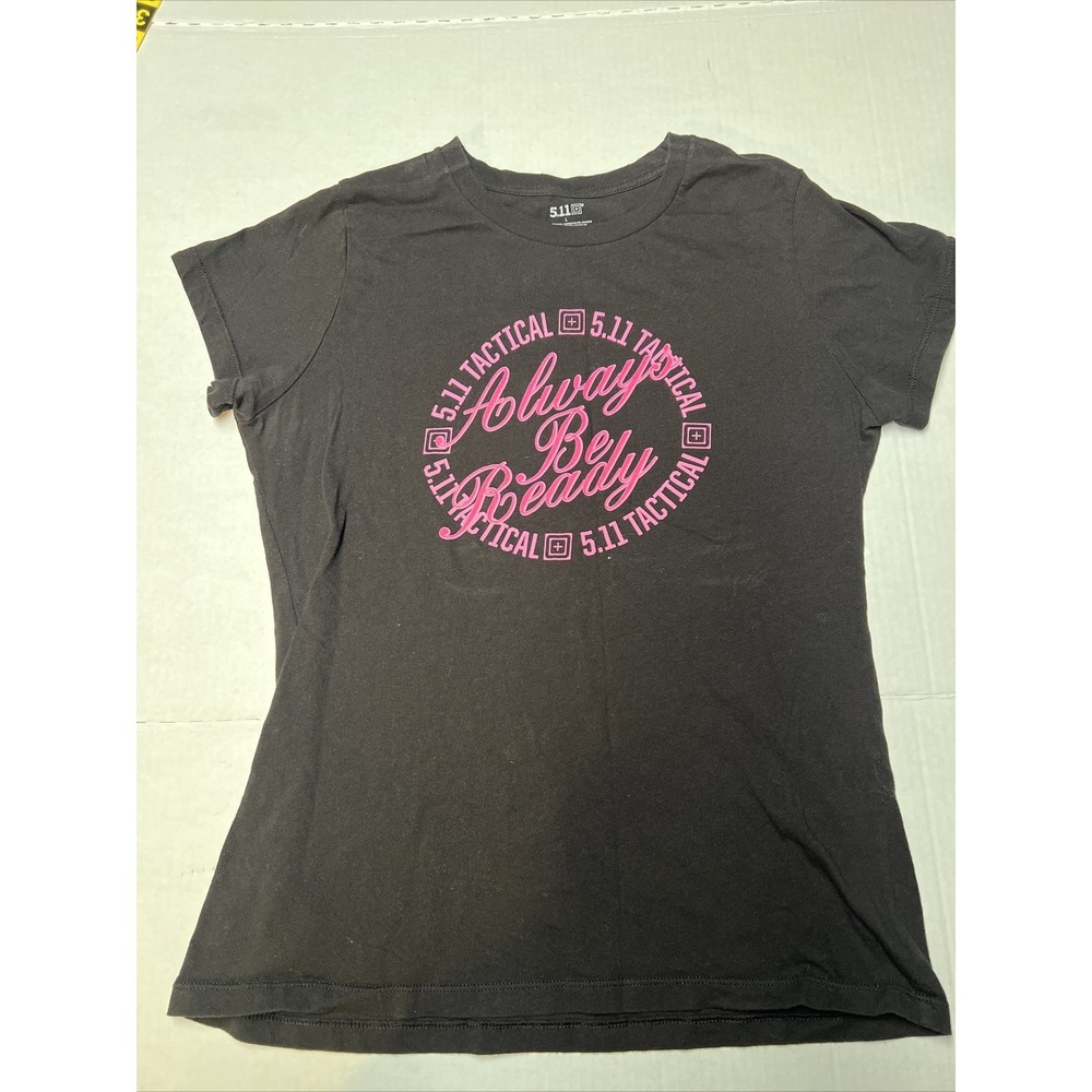 5.11 Tactical T-Shirt "Always Be Ready" Spell Out In Pink On Black Women's Large
